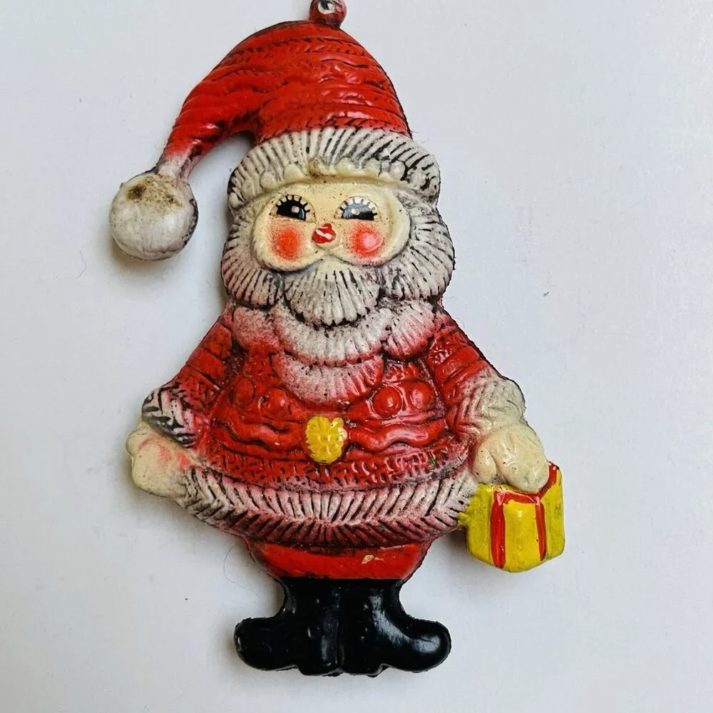 Vintage‎ Santa Blow Mold Ornament Christmas Made Hong Kong Hanging